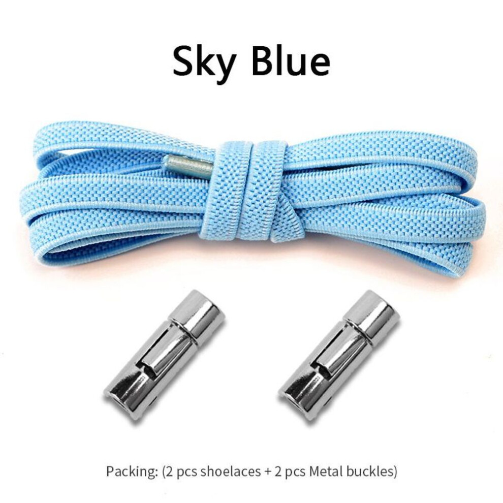 (Sky blue) No.8 2023new Round Metal Lock No Tie Shoelaces Elastic Laces Sneakers Lazy Adults Kids Quick Lace Sport Rubber Band Shoestrings 1pair