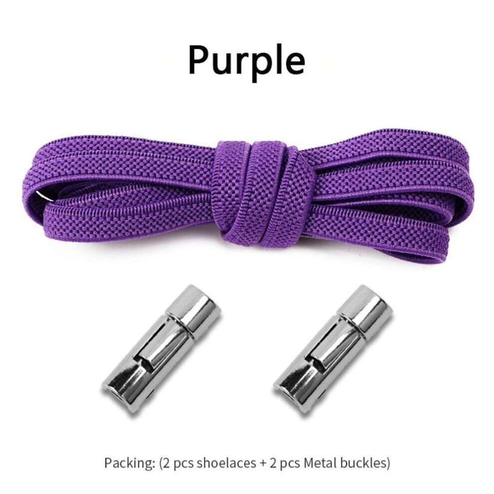(Purple) No.8 2023new Round Metal Lock No Tie Shoelaces Elastic Laces Sneakers Lazy Adults Kids Quick Lace Sport Rubber Band Shoestrings 1pair