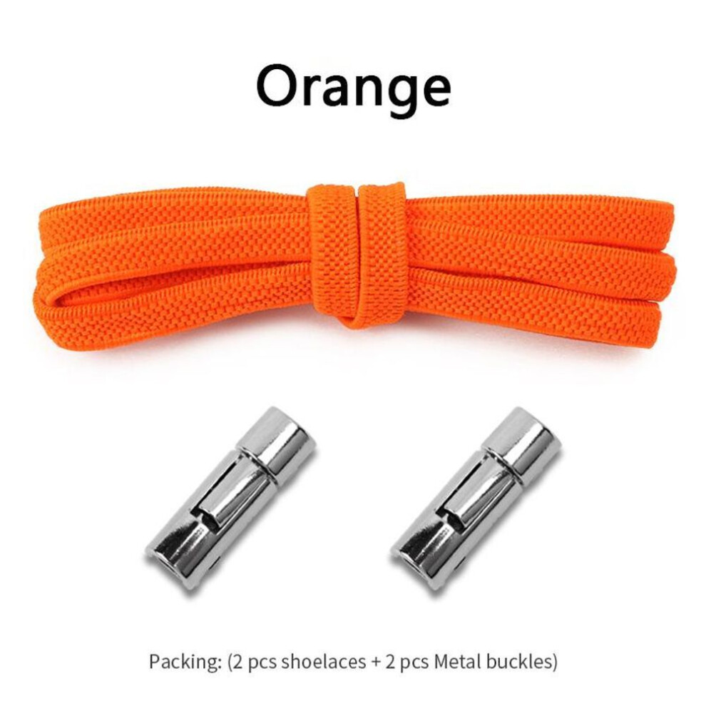 (Orange) No.8 2023new Round Metal Lock No Tie Shoelaces Elastic Laces Sneakers Lazy Adults Kids Quick Lace Sport Rubber Band Shoestrings 1pair