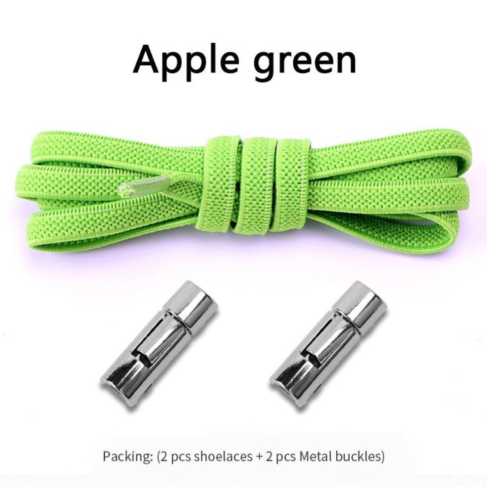 (Apple green) No.8 2023new Round Metal Lock No Tie Shoelaces Elastic Laces Sneakers Lazy Adults Kids Quick Lace Sport Rubber Band Shoestrings 1pair