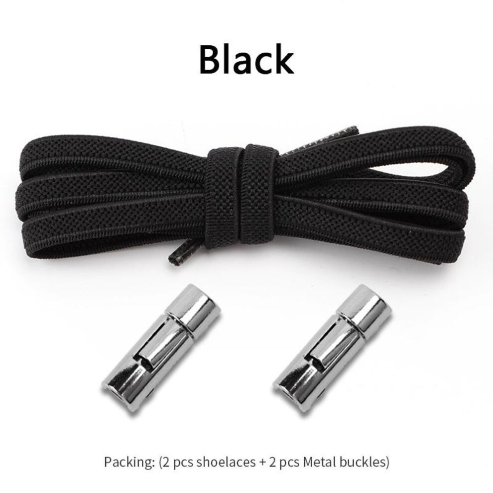 (Black) No.8 2023new Round Metal Lock No Tie Shoelaces Elastic Laces Sneakers Lazy Adults Kids Quick Lace Sport Rubber Band Shoestrings 1pair