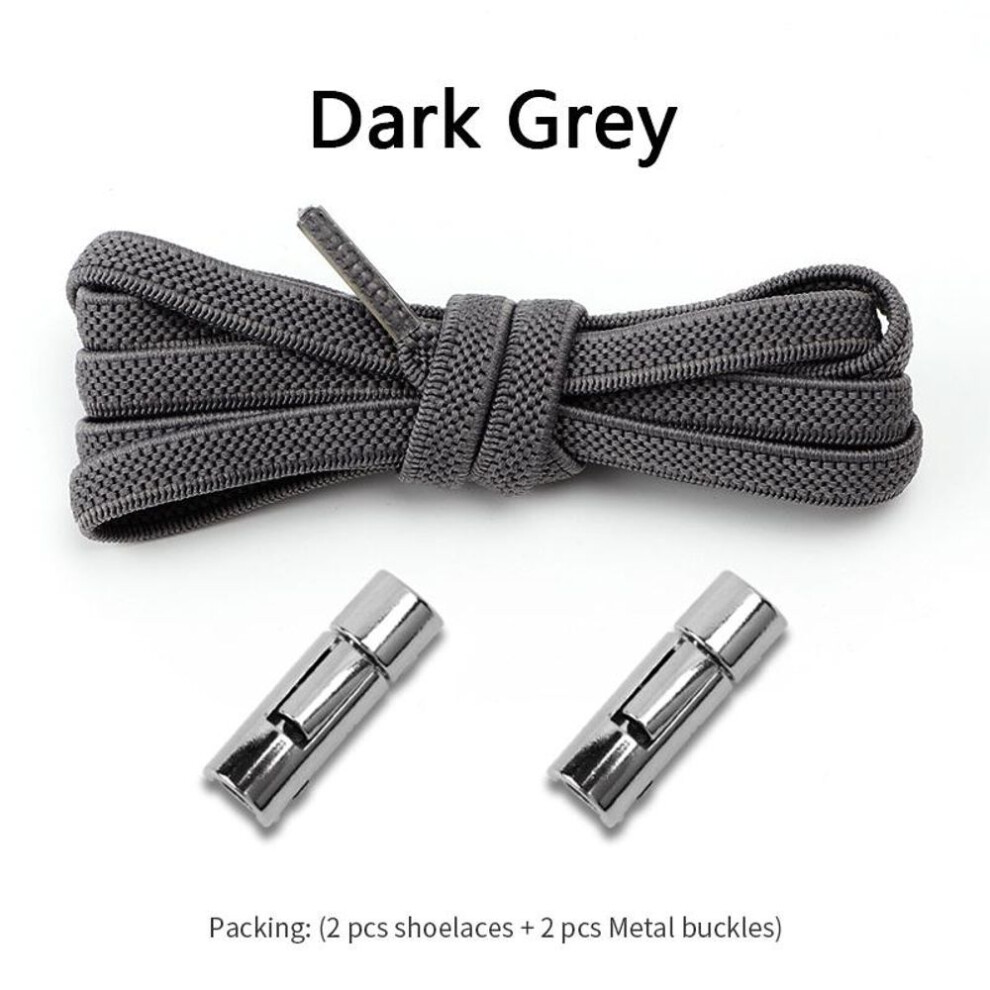 (Dark gray) No.8 2023new Round Metal Lock No Tie Shoelaces Elastic Laces Sneakers Lazy Adults Kids Quick Lace Sport Rubber Band Shoestrings 1pair