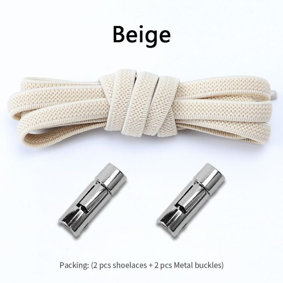 (Beige) No.8 2023new Round Metal Lock No Tie Shoelaces Elastic Laces Sneakers Lazy Adults Kids Quick Lace Sport Rubber Band Shoestrings 1pair