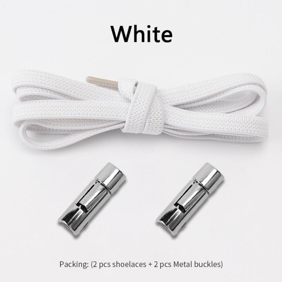 (White) No.8 2023new Round Metal Lock No Tie Shoelaces Elastic Laces Sneakers Lazy Adults Kids Quick Lace Sport Rubber Band Shoestrings 1pair