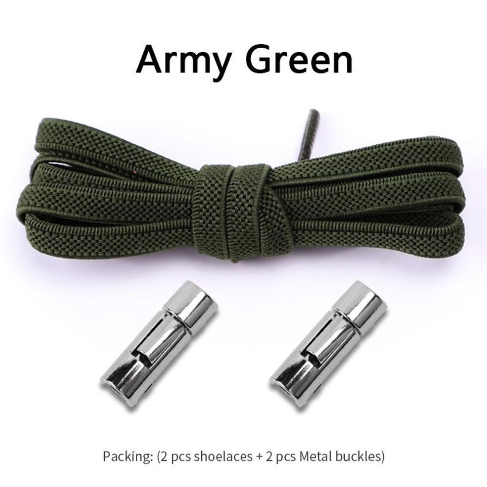 (Army green) No.8 2023new Round Metal Lock No Tie Shoelaces Elastic Laces Sneakers Lazy Adults Kids Quick Lace Sport Rubber Band Shoestrings 1pair