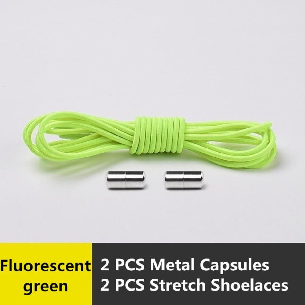 (fluorescent green) 1pair Elastic Locking Shoelaces Kids Adult Sneakers Quick Shoelace Lazy Shoe Laces