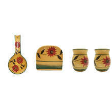ACK Toscane Country Sunflower Ceramique peinte en ceramique 4pcs Table / cuisiniere Top Set Poivre / Salt Sallers Notater et cuillere Cuisine de