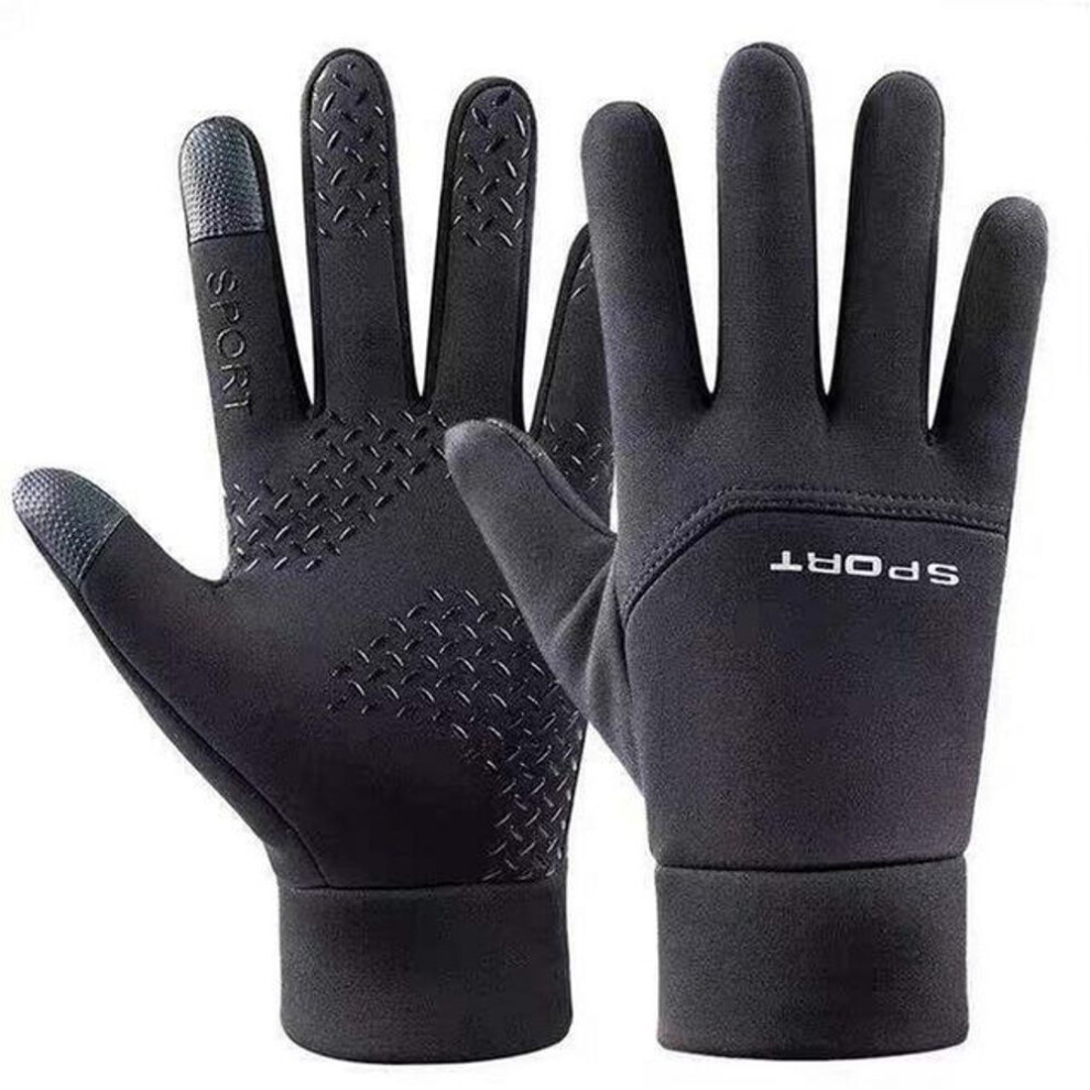 (black, L) 2024 Black Winter Warm Full Fingers Waterproof Cycling Outdoor Sports Running Motorcycle Ski Touch Screen Fleece Gloves
