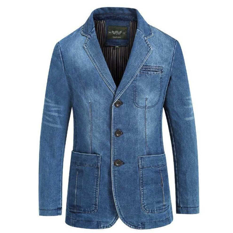 (light blue, XL) Autumn Winter New Mens Warm Cotton Jacket Fashion Slim Fit  Jacket Denim Coat