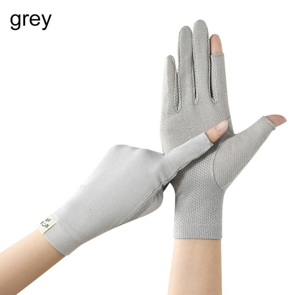(grey) Fashion Breathable Spring Summer Anti-UV Thin Gloves Women Gloves Mittens Driving Gloves