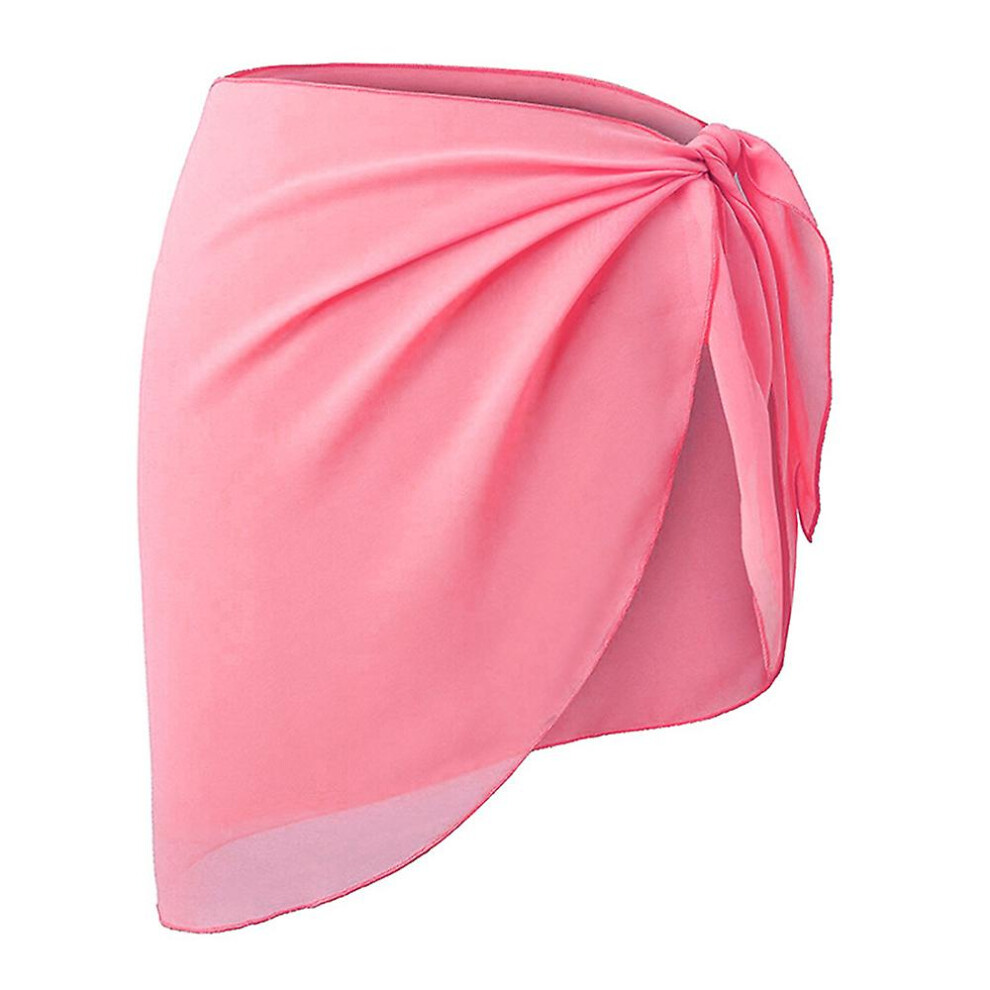 (Pink) Women's Summer Beach Bikini Cover Up Skirt Holiday Casual Swimwear Plain Wrap Sarong Swimsuit Sheer Cover Ups