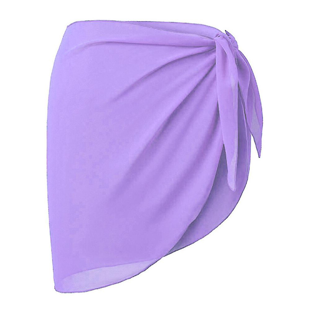 (Purple) Women's Summer Beach Bikini Cover Up Skirt Holiday Casual Swimwear Plain Wrap Sarong Swimsuit Sheer Cover Ups