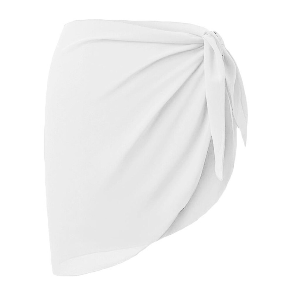 (White) Women's Summer Beach Bikini Cover Up Skirt Holiday Casual Swimwear Plain Wrap Sarong Swimsuit Sheer Cover Ups