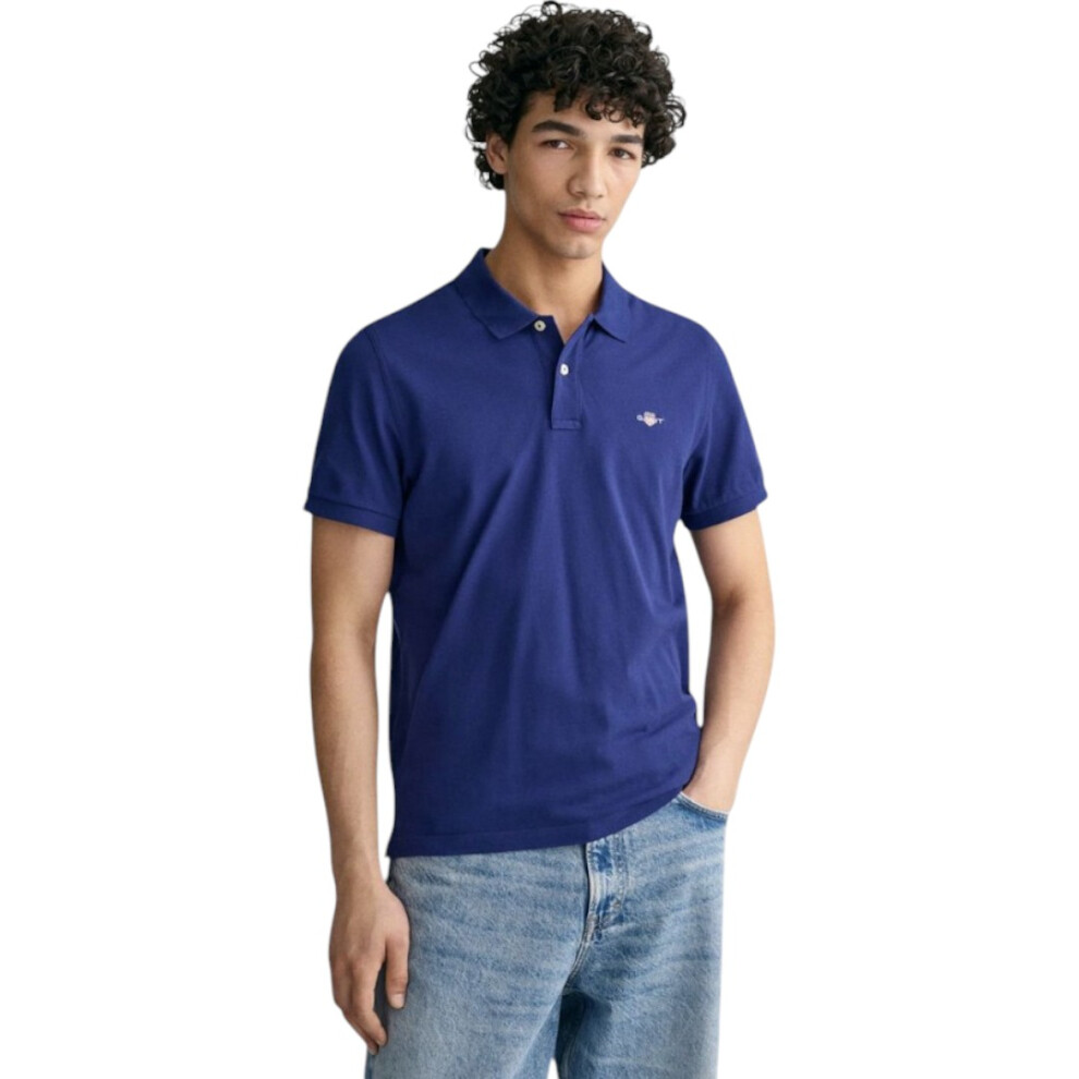 Gant (Rich Navy, L) Mens Regular Fit Short Sleeve Shield Pique Polo