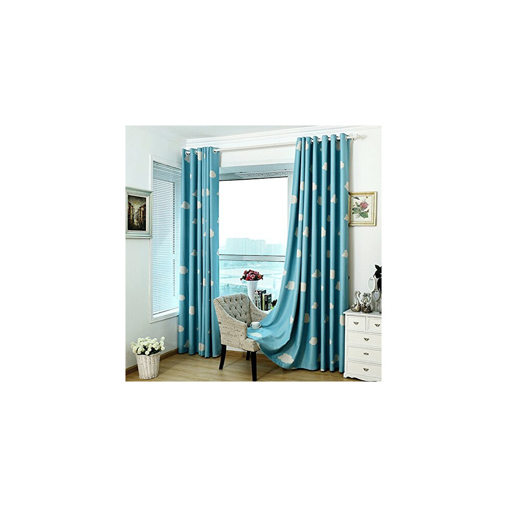 Paio Di Tende Semi-Oscuranti Blu E Bianche A Forma Di Nuvola Per Bambini, Cameretta Dei Bambini, Camera Da Letto (Blu 2 X 39 X 63 Pollici)-image