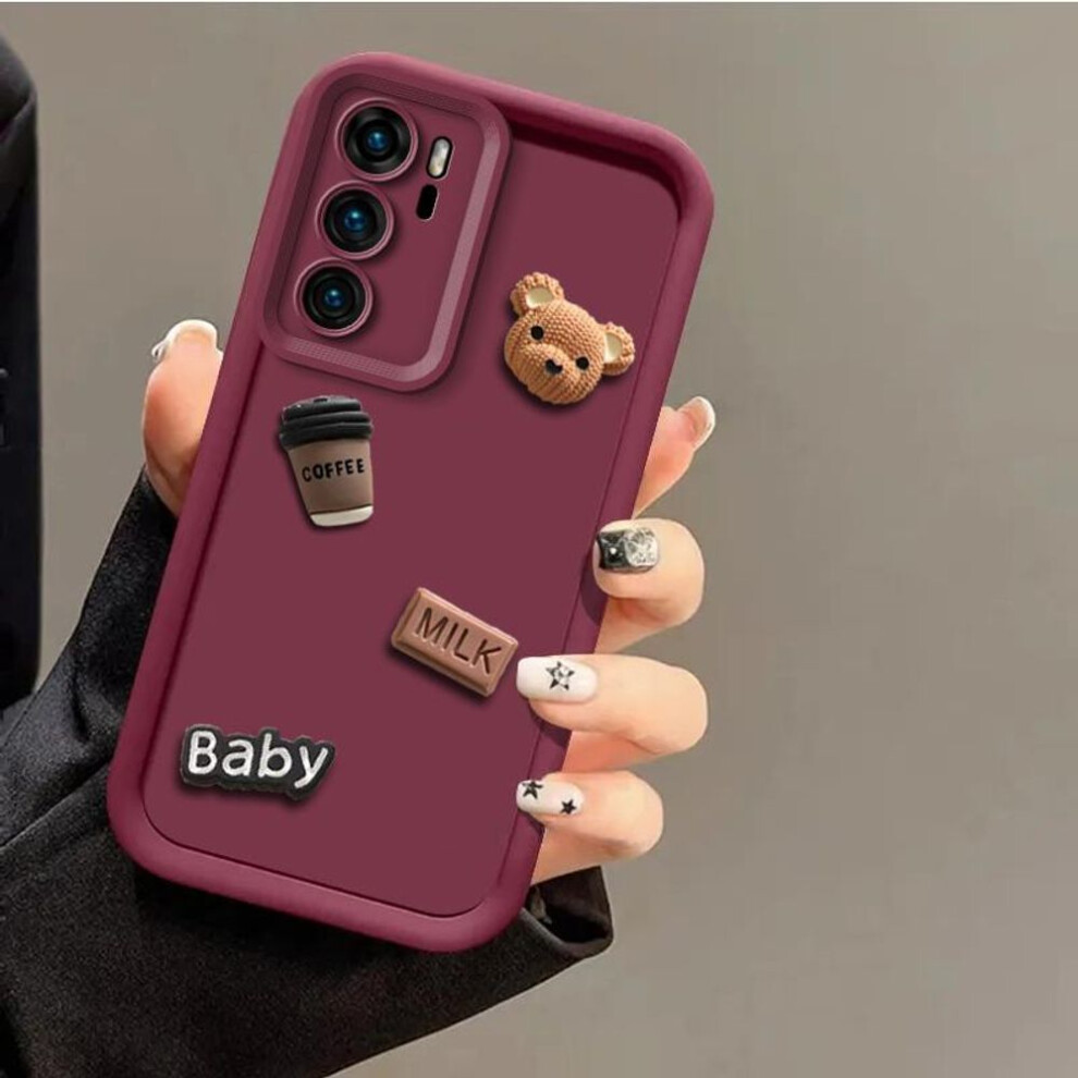 (wine red, Samsung Galaxy A04E) Cute 3D Bear Coffee Milk Phone Case For Samsung Galaxy S25 S24 Ultra S23 Fe S22 Plus S21 S20 A56 A36 A26 A16 A06 A55 A54 A34 A55 A51 A71 Cartoon Cover