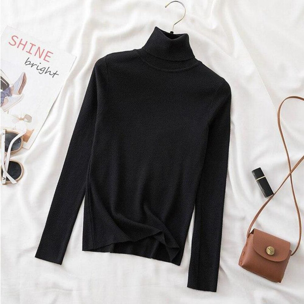 (black, One Size) Autumn Turtleneck Sweaters Women Slim Jumper Knitted Sweater Casual Long Sleeve Bottoming Pullovers Fashion Winter Clothes 28902