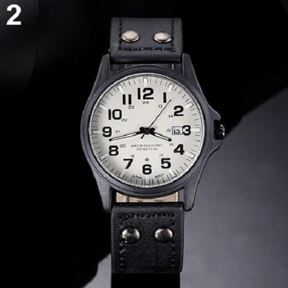 (black) Jewellery Vintage Classic Men&apos;s Waterproof Date Leather Strap Sport Quartz Army Watch