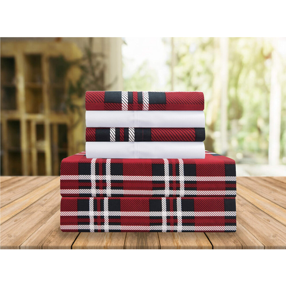 Elegant Comfort Luxury Soft Bed Sheets Plaid Pattern 1500 Thread Count