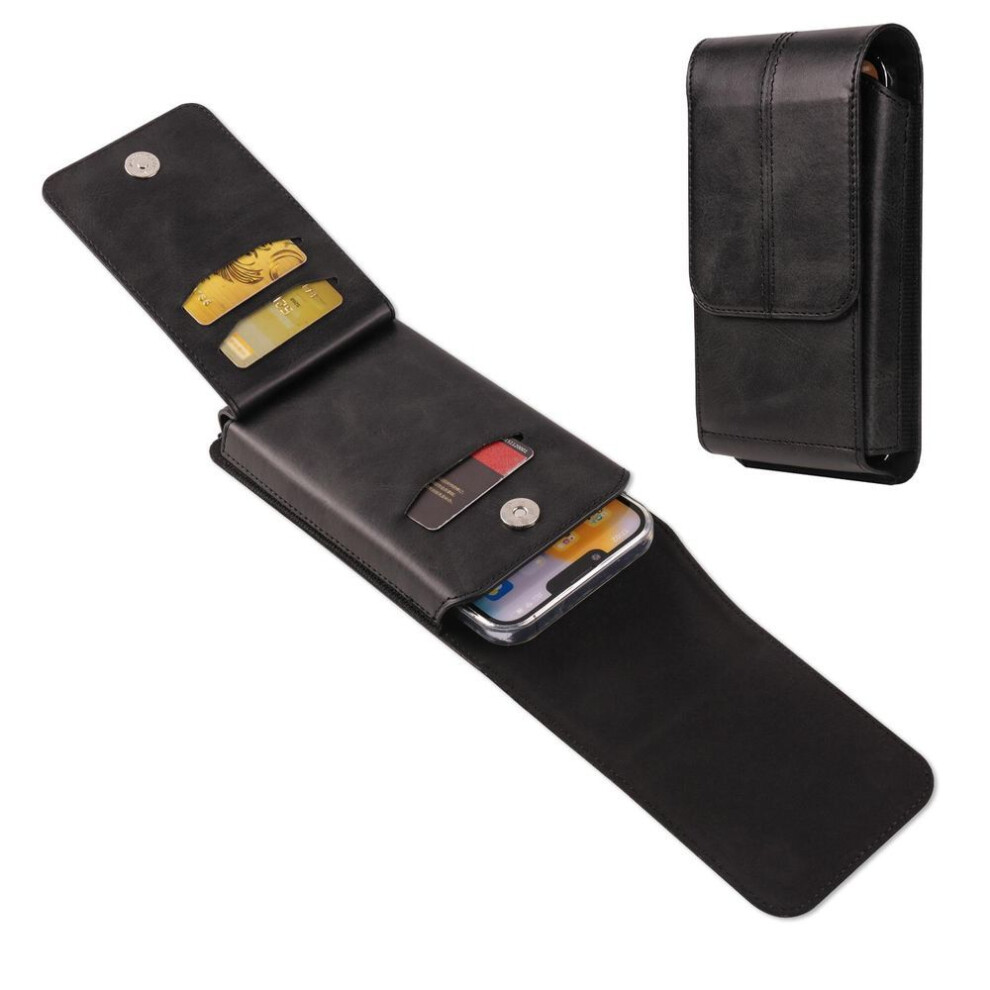 (black, M(6.7-6.9 Inch)) Luxury Leather Card Holder Phone Belt Clip Case Men Waist Bag For Iphone 16 15 14 13 Pro Samsung Galaxy S24 S23 A55 Xiaomi Redmi Note 12 Holster Pouch