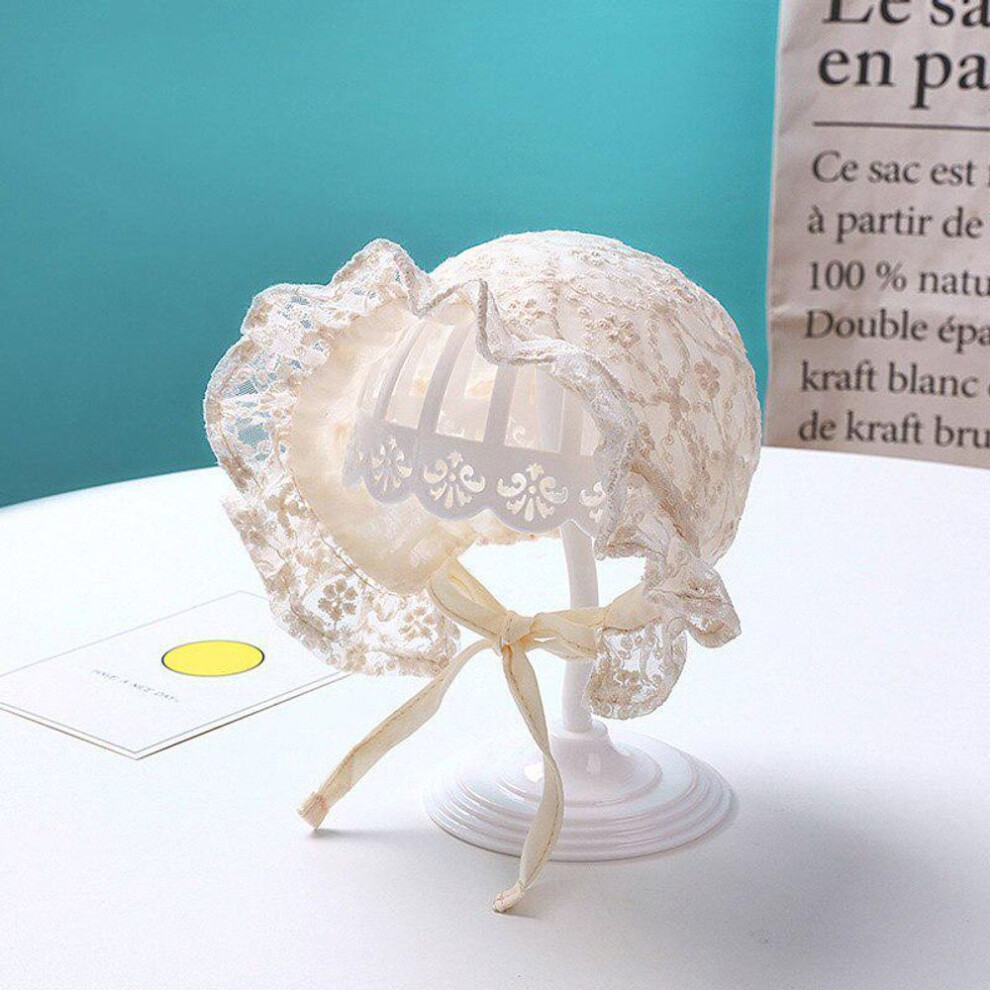 (beige, Double layer) Lace Newborn Baby Hat Flower Summer Girl Sun Hat Breathable Cotton Bonnet Photography Props