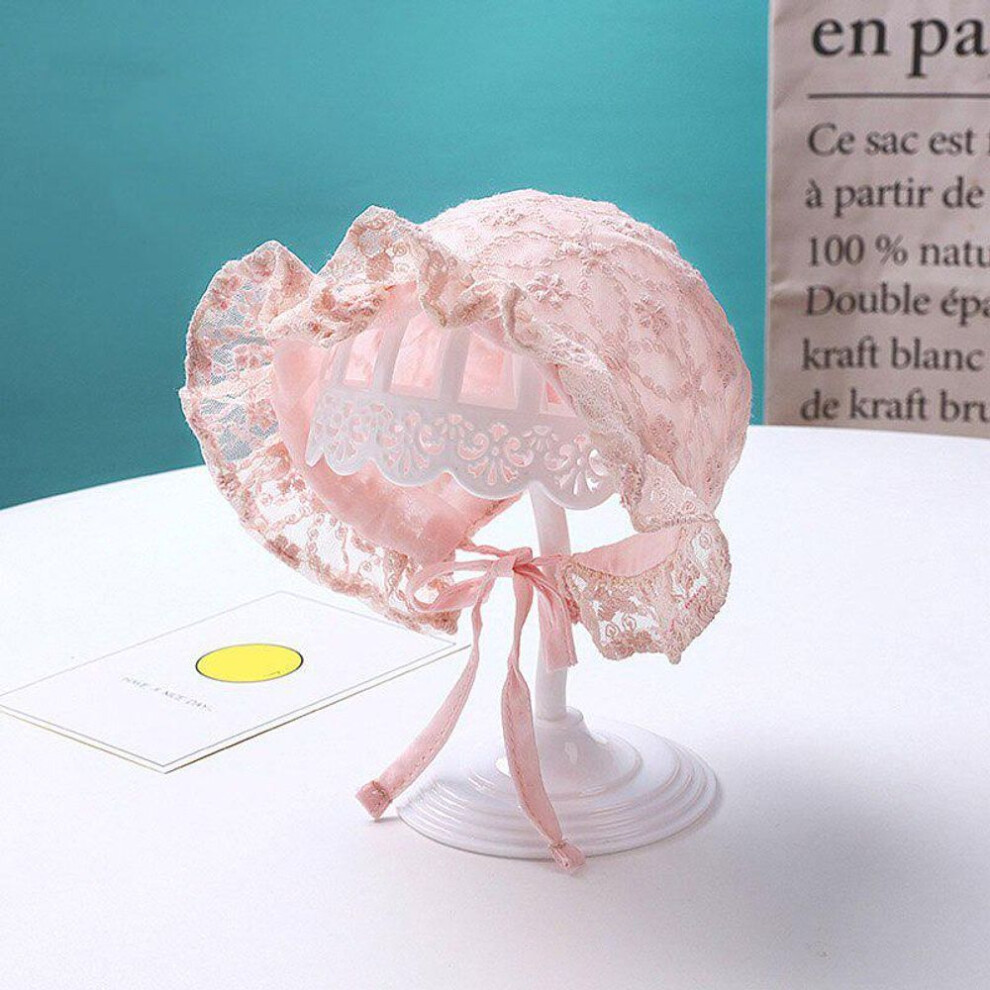 (pink, Double layer) Lace Newborn Baby Hat Flower Summer Girl Sun Hat Breathable Cotton Bonnet Photography Props