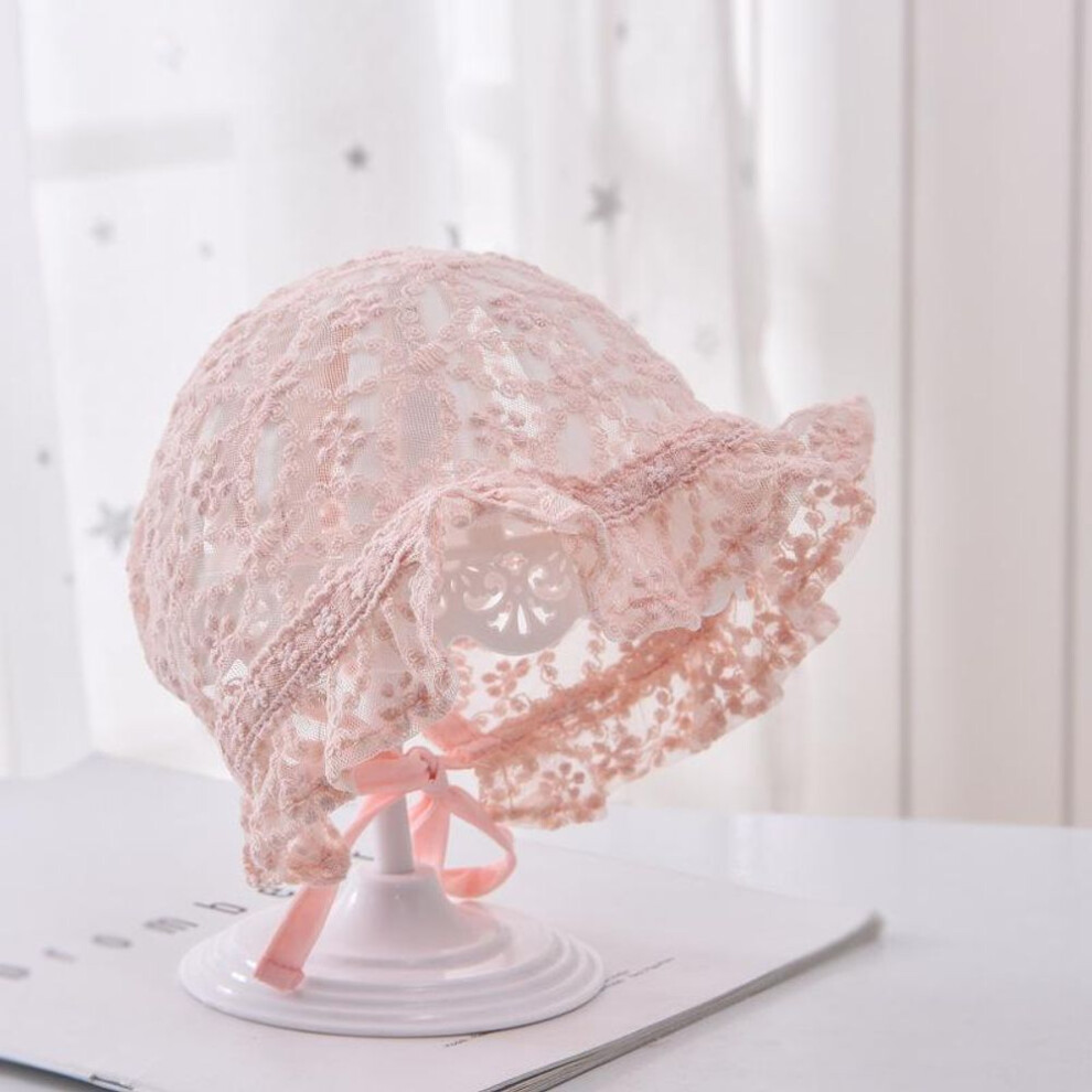 (pink, Single layer) Lace Newborn Baby Hat Flower Summer Girl Sun Hat Breathable Cotton Bonnet Photography Props