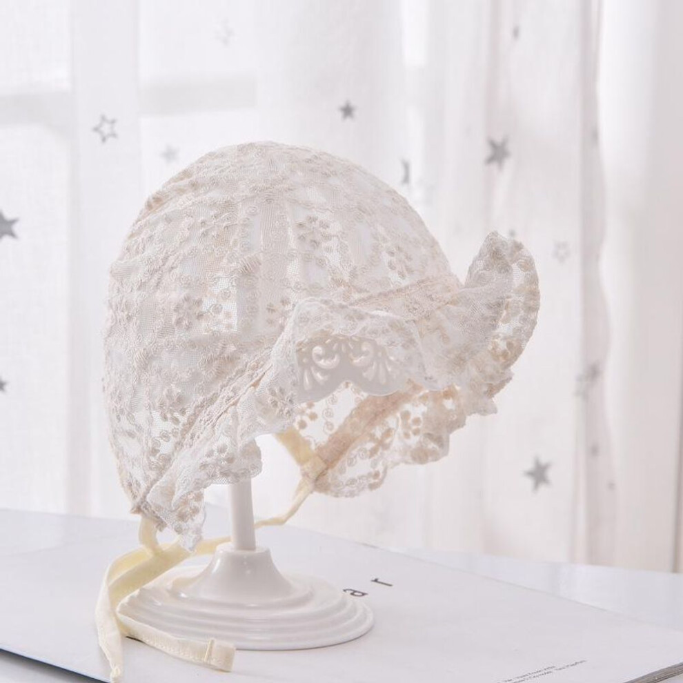 (beige, Single layer) Lace Newborn Baby Hat Flower Summer Girl Sun Hat Breathable Cotton Bonnet Photography Props
