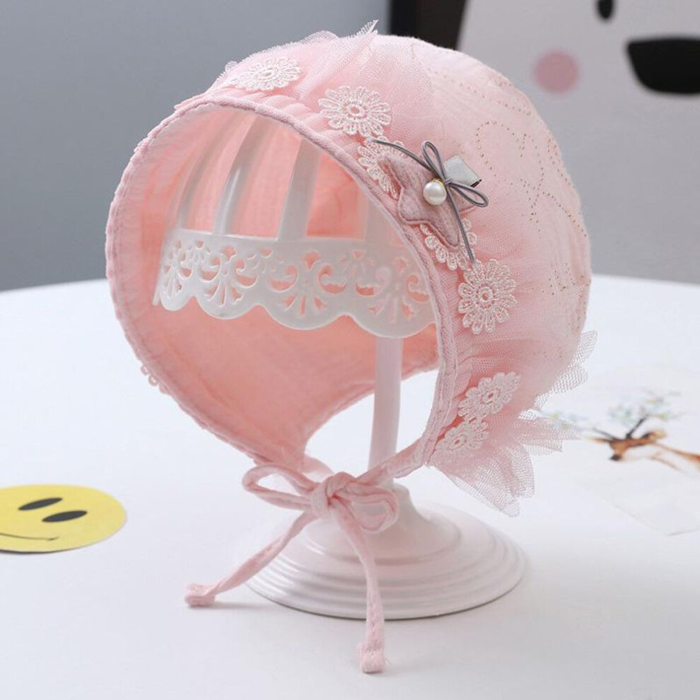 (pink) Lace Flower Newborn Hat Spring Summer Soft Cotton Girl Bonnet Beanies Cap Photography Props