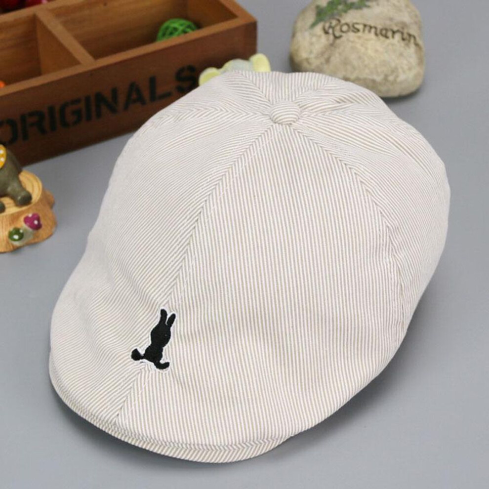 (beige) Cute Striped Kids Baby Beret Hat Cotton Baby Boy Girl Hats Infant Toddler Baby Beanie Cap