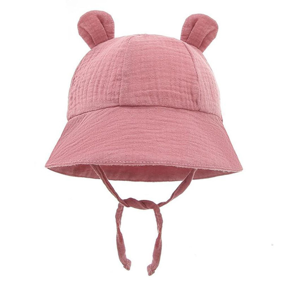 (pink, 3-18 months baby) Spring Summer New Cute Bear Ear Baby Bucket Hat Newborn Toddler Boy Girl Sun Hat Solid Color Soft Cotton Beach Panama Cap Kids