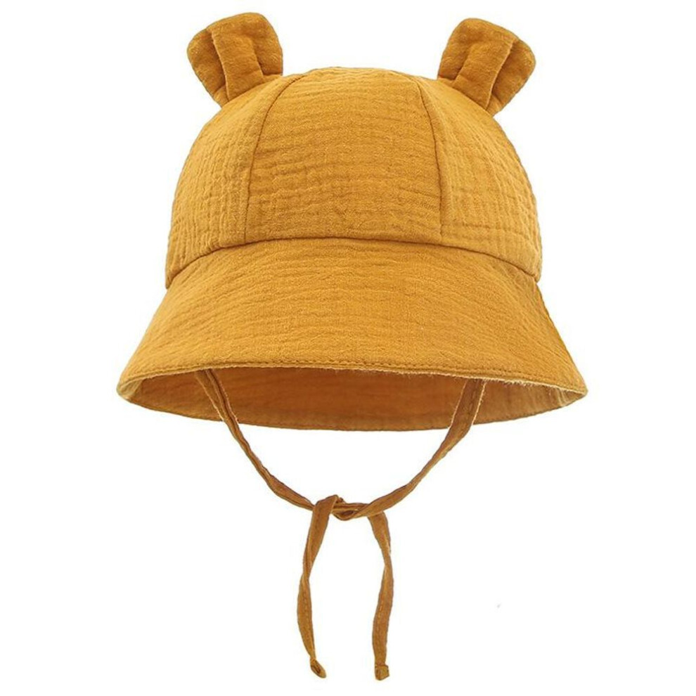(yellow, 3-18 months baby) Spring Summer New Cute Bear Ear Baby Bucket Hat Newborn Toddler Boy Girl Sun Hat Solid Color Soft Cotton Beach Panama Cap Kids
