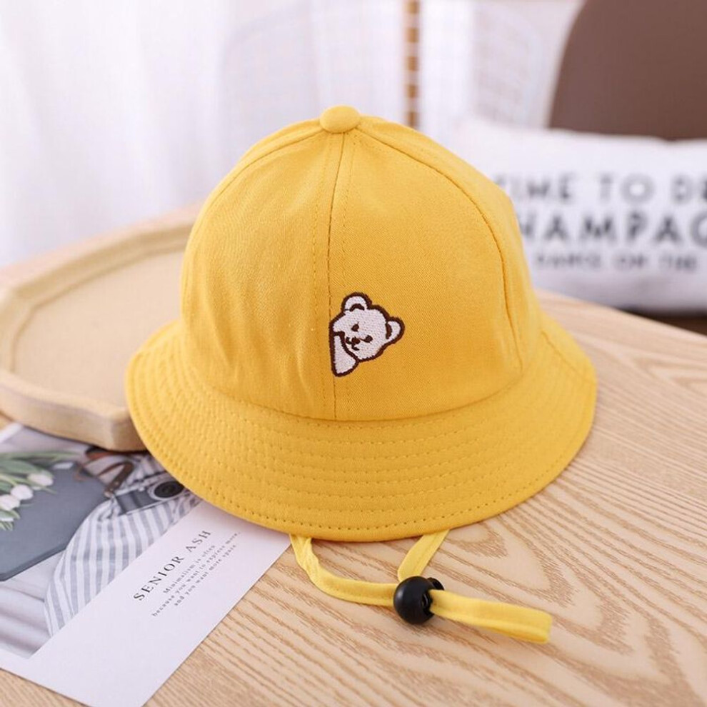 (yellow) Cute Bear Baby Hat Embroidery Spring Summer Kids Girl Boy Bucket Cap Soft Cotton Children Toddler Beach Fisherman Sun Hat
