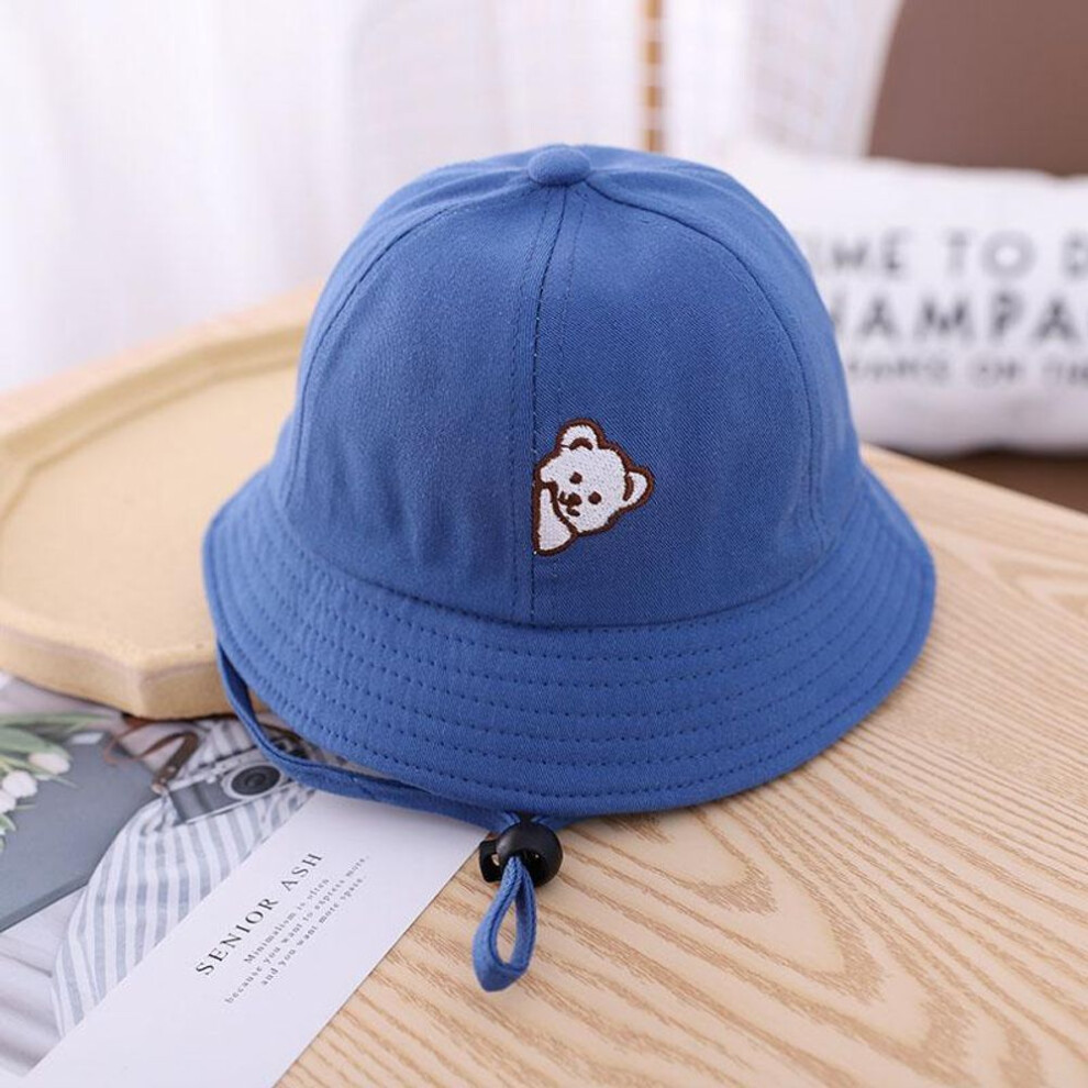 (blue) Cute Bear Baby Hat Embroidery Spring Summer Kids Girl Boy Bucket Cap Soft Cotton Children Toddler Beach Fisherman Sun Hat