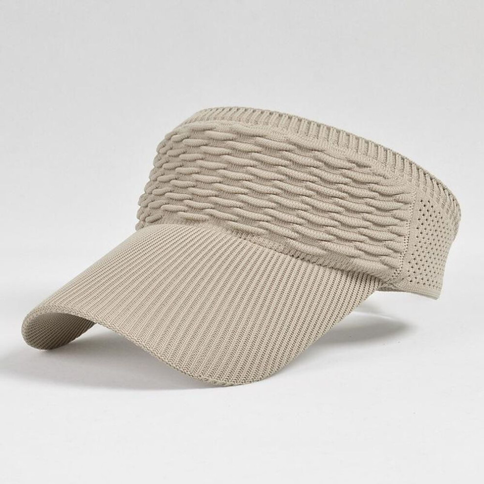 (khaki) New Long Wide Brim Empty Top Hat Women Summer Breathable Hole Elastic Visor Hats Ponytail Outdoor Sports Sun Hats Baseball Cap