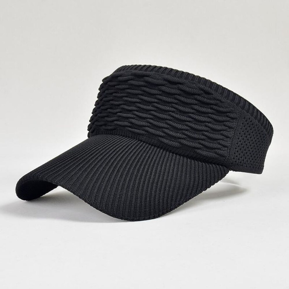 (black) New Long Wide Brim Empty Top Hat Women Summer Breathable Hole Elastic Visor Hats Ponytail Outdoor Sports Sun Hats Baseball Cap