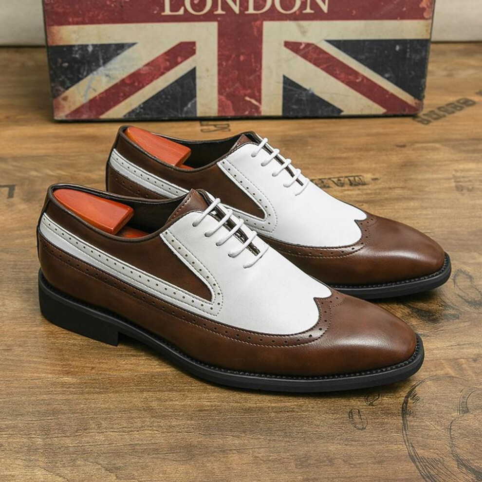 (brown, 45) New Men&apos;s Dress Leather Shoes Luxury Fashion Groom Wedding Shoes Men England Style Brogue Shoes