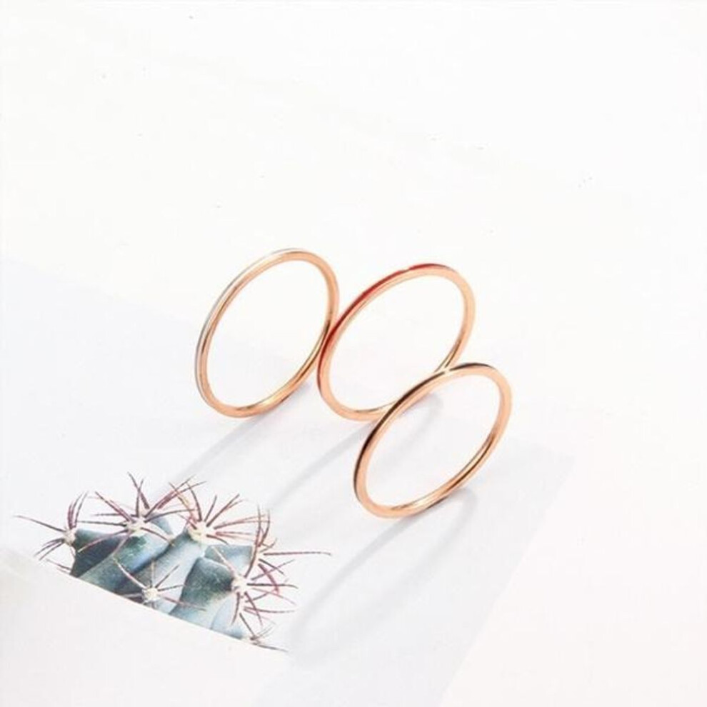 (red, #4) 1mm Thin Stackable Ring 14k Rose Gold Plated Stainless Steel Band Ring For Women Girl