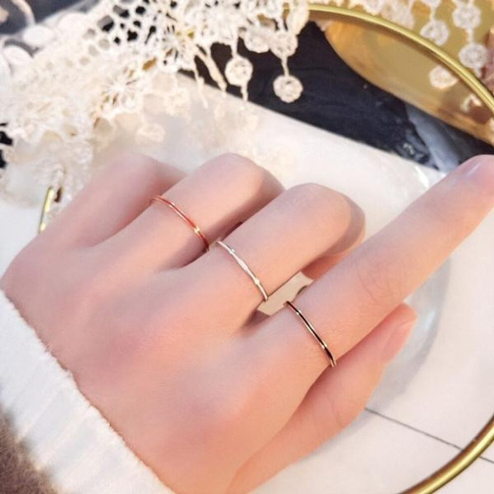 (red, #7) 1mm Thin Stackable Ring 14k Rose Gold Plated Stainless Steel Band Ring for Women Girl