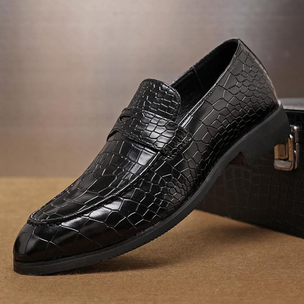 (black, 46) New Men&apos;s Casual Dress Leather Shoes Luxury Fashion Crocodile Pattern Wedding Shoes British Style Oxford Shoes Plus Size 38-48