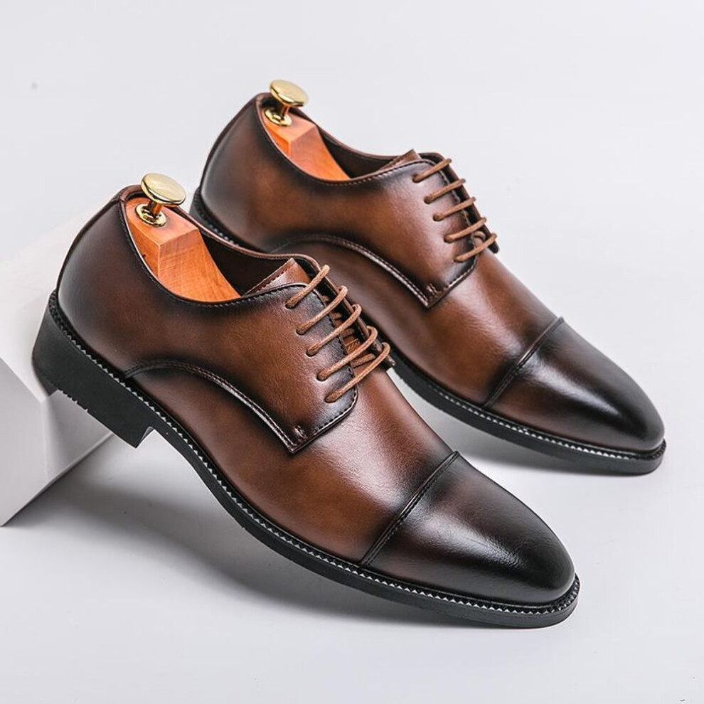 (brown, 38) New Men&apos;s Dress Leather Shoes Luxury Fashion Groom Wedding Shoes Men Italian Style Oxford Shoes Plus Size 38-48