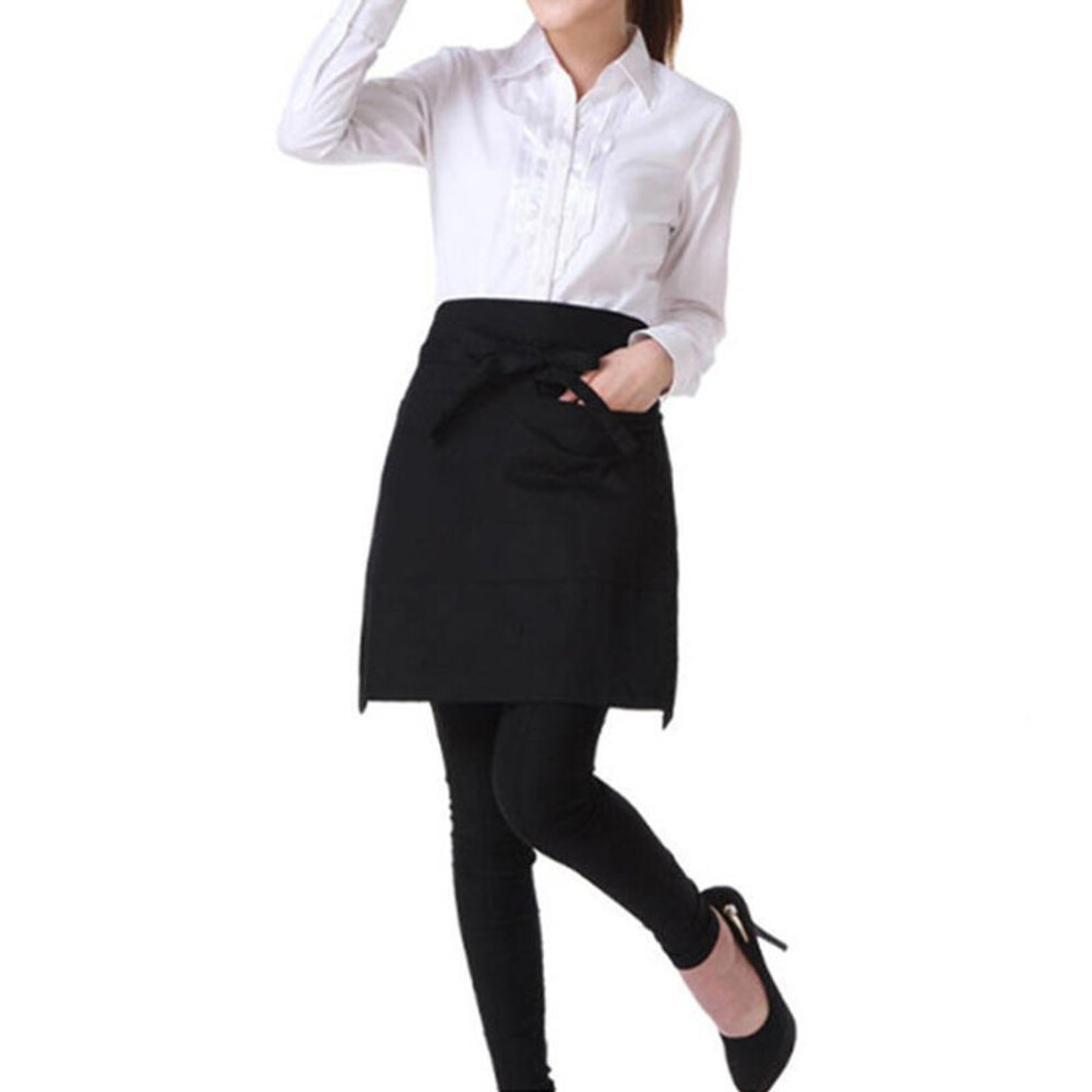 Attractive And Durable Black Bust Waiter Short Apron Kitchen Restaurant Flirty With Pocket