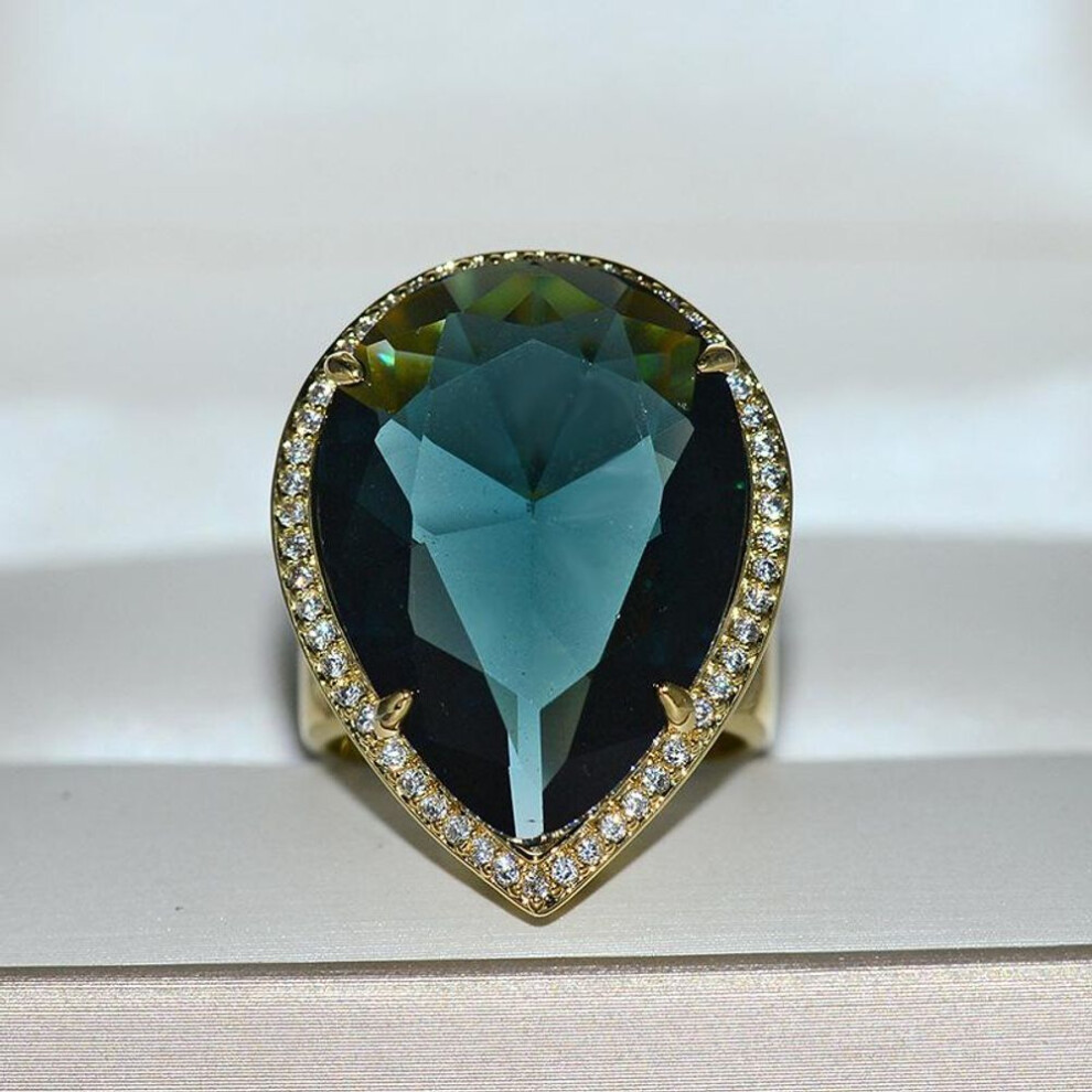 (green plaid, 8) Bella Box Water Drop Shape Green Vintage Ring For Women Charm Wedding Engagement Fine Jewelry New Trendy