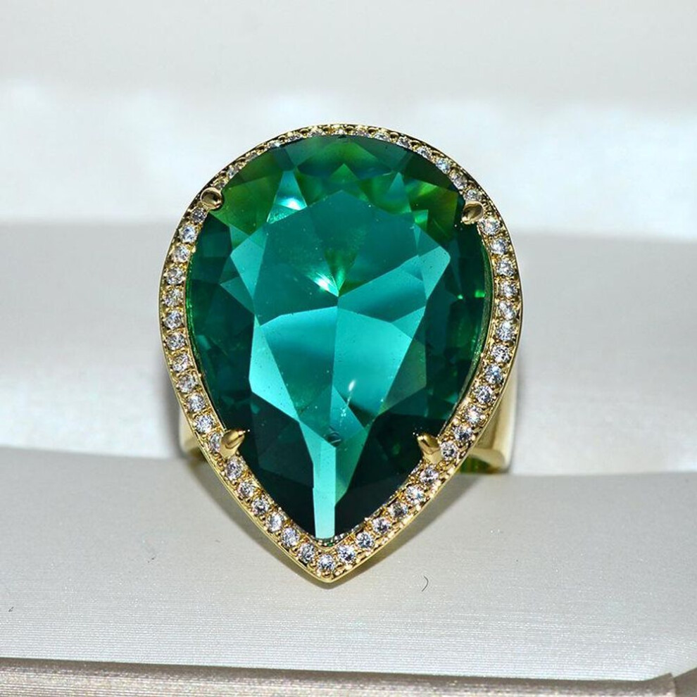 (green, 10) Bella Box Water Drop Shape Green Vintage Ring For Women Charm Wedding Engagement Fine Jewelry New Trendy