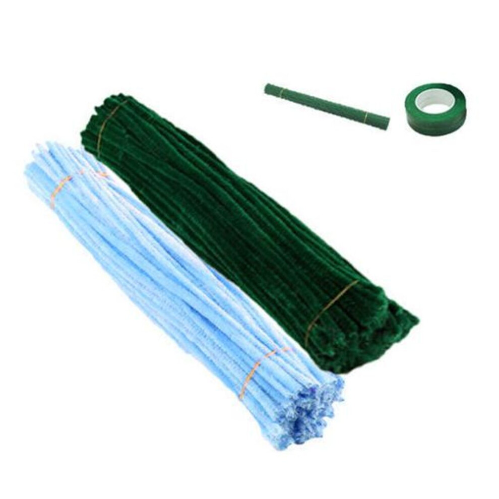 (blue) 1 Set Pipe Wire Cleaners Crafts Flexible Bendable Stems Colorful Chenille Bouquet Diy Tulip Making Kit