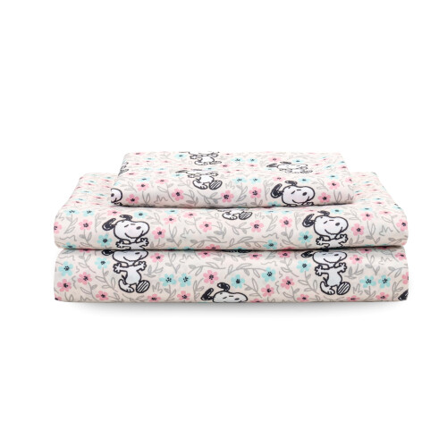 Σετ Σεντονιών Berkshire Blanket Peanuts Kids, Διπλός - 3 Τεμάχια, Snoopy Ροζ Λουλούδια