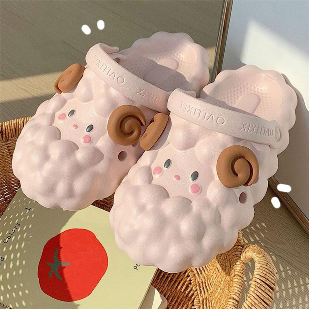 (pink, 40-41) Mo Dou Cute Sheep Shape Clogs Summer Sandals For Women Non Slip Outdoor Slippers Beach Shoes