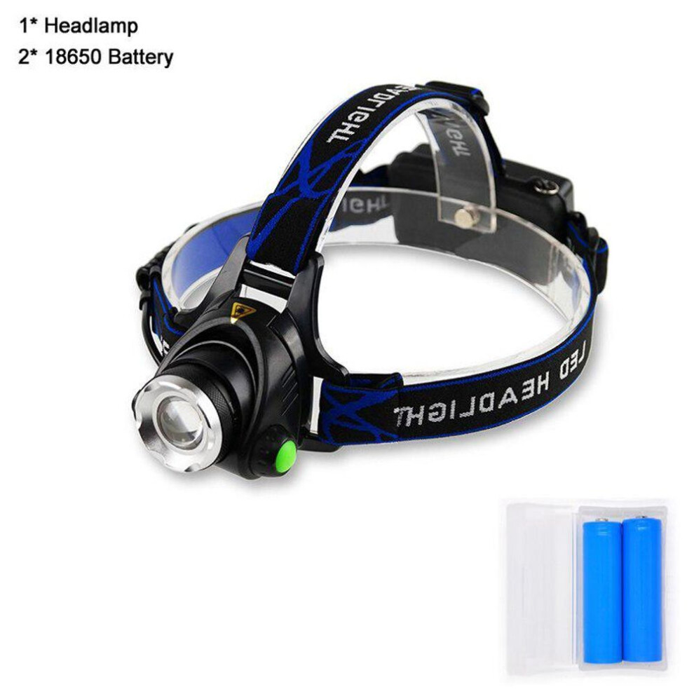 (black, 2 batteries + 1 USB) Led Headlamp Fishing Headlight 8000 Lumen T6 R5 4 Modes Zoomable Lamp Waterproof Head Torch Flashlight Head Lamp Use 18650