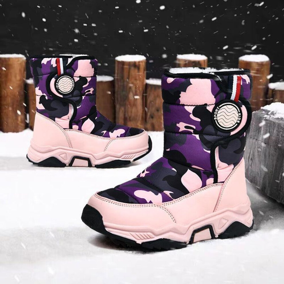 (pink, 33) 2022 New Children&apos;s Snow Boots Boys&apos; Cotton Shoes Medium And Large Children&apos;s Plush Warm Winter Boots Girls&apos; Boots