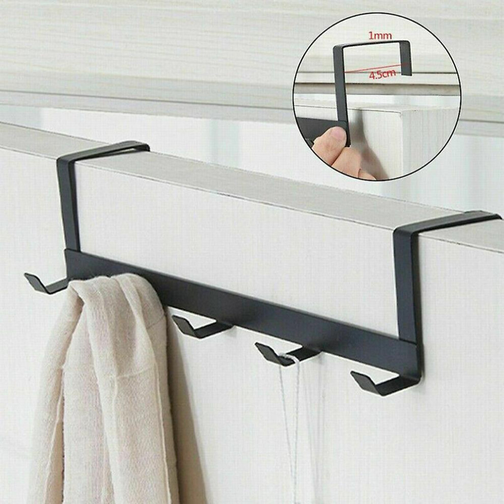 (Black) 5 Hooks Over The Door Hanger Hook Storage Holder Towel Clothes Hanging Rack Black